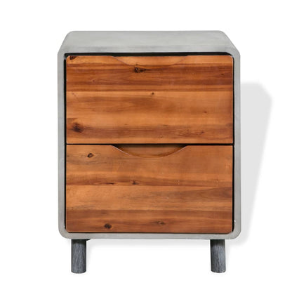 Mesita De Noche De Hormigón Y Madera Maciza Acacia 40x30x50 Cm_0