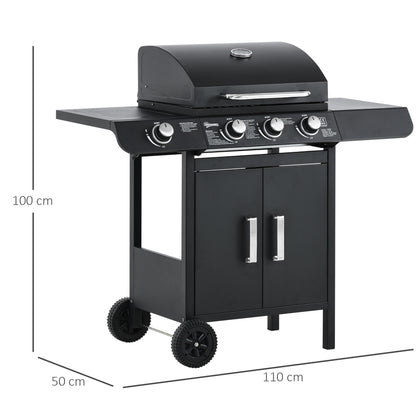 Outsunny Barbacoa De Gas Bbq Con Ruedas Parrilla 3+1 Quemadores 11,6 Kw 2 Mesas_2