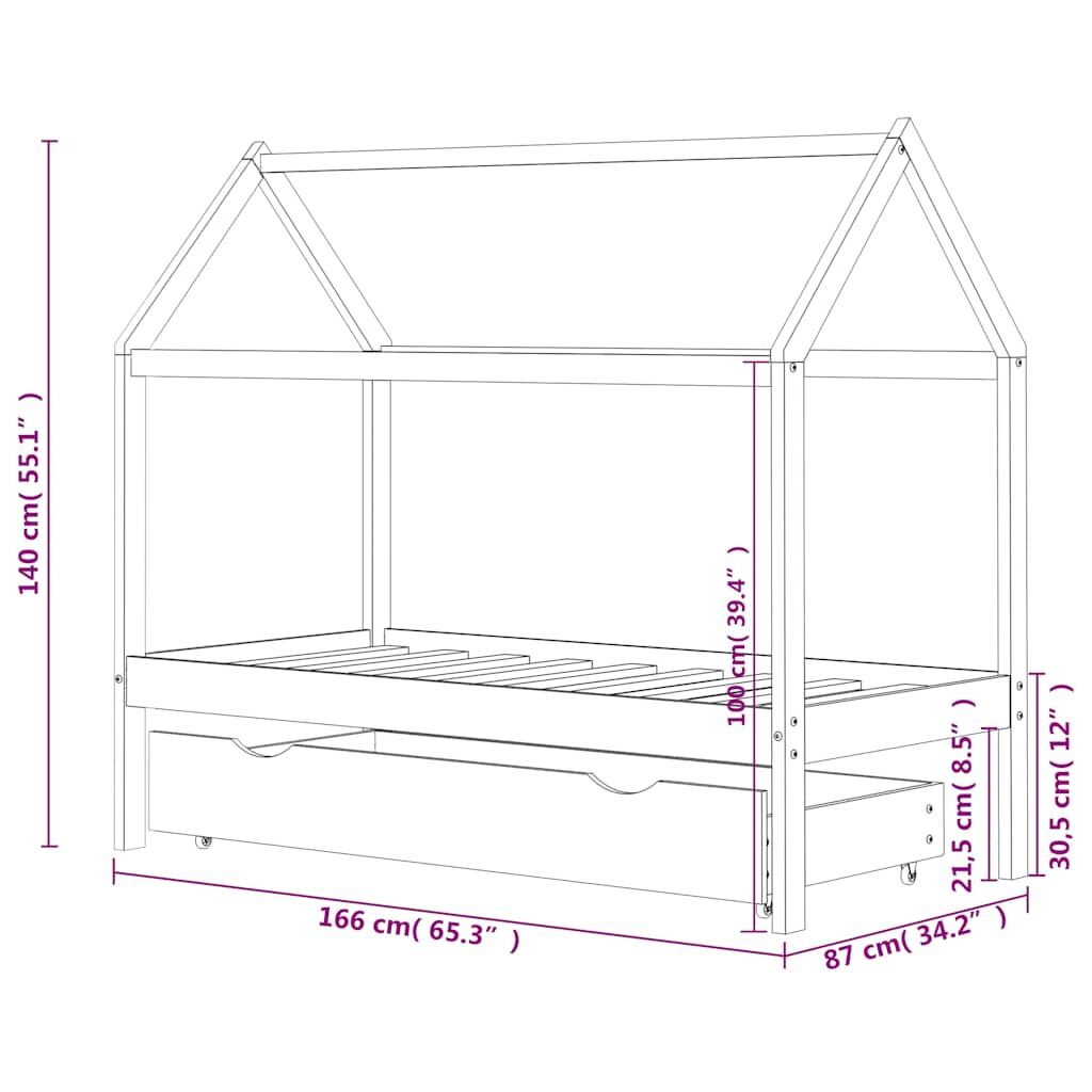 Vidaxl Estructura Cama Niños Con Cajón Madera Pino Blanco 80x160 Cm_2