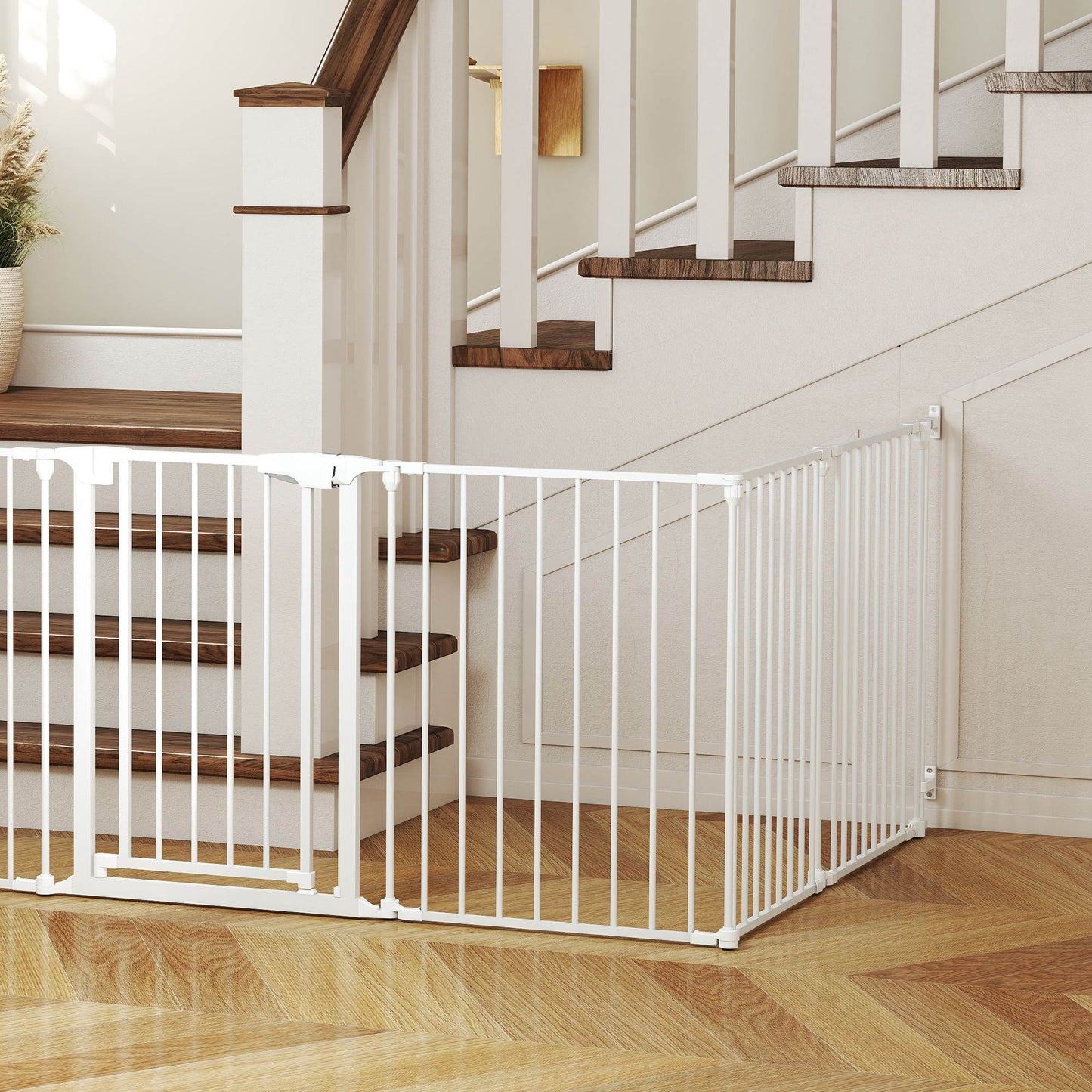 Pawhut Barrera Para Perros Plegable Puerta Con Cierre Doble Blanco_4