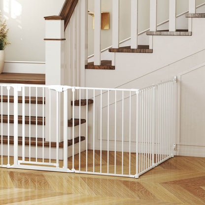 Pawhut Barrera Para Perros Plegable Puerta Con Cierre Doble Blanco_4