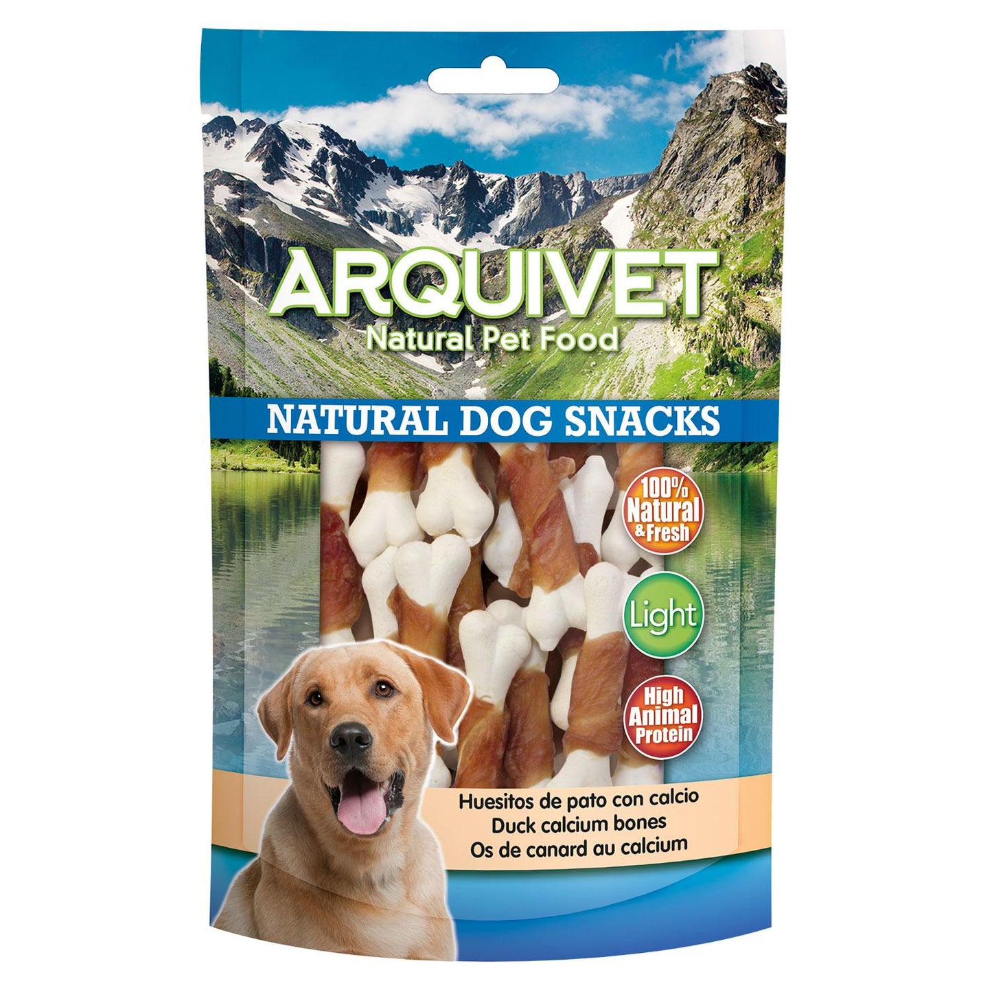 Snack natural para perros  Huesitos de pato con calcio Arquivet 100gr