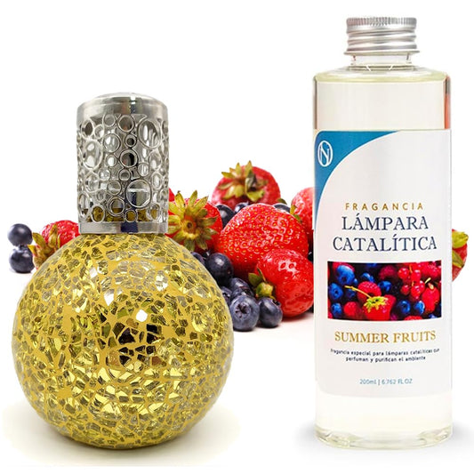 Lámpara Catalítica Mosaico Dorado + Aroma Summer Fruits 200 Ml - Elimina Malos Olores, Impurezas Y Perfuma_0