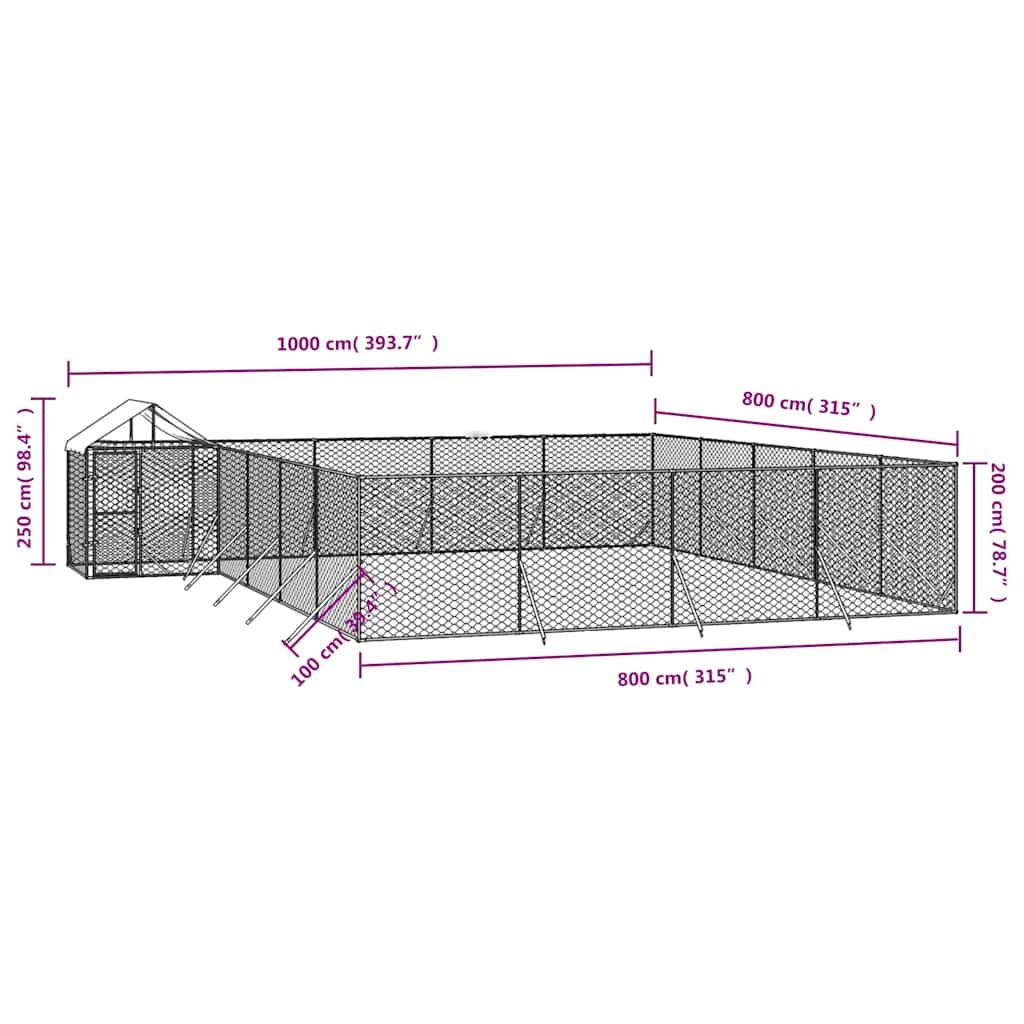 Vidaxl Perrera De Exterior Con Techo Acero Galvanizado Plata 10x8x2,5m_3