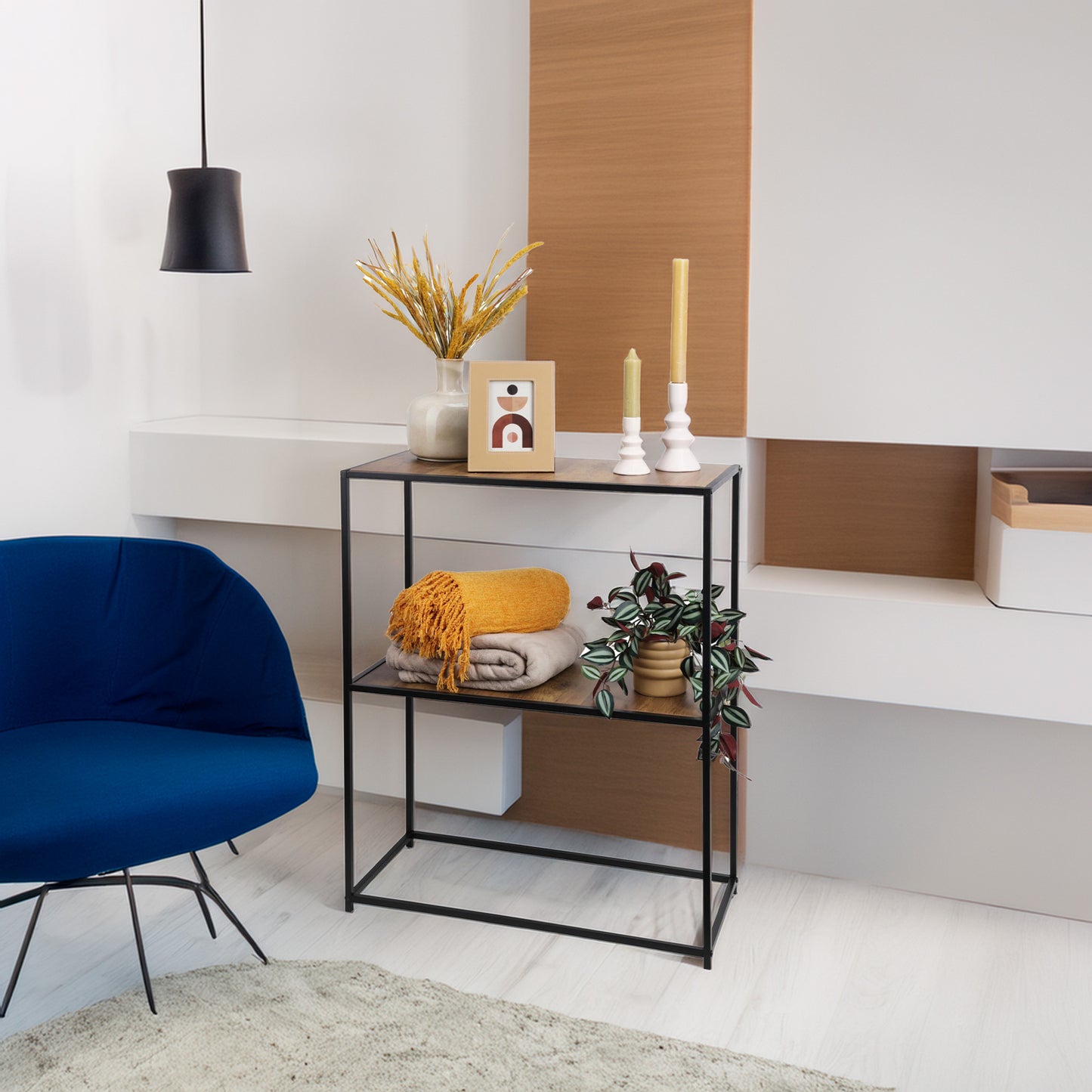 Well Home Mesa Auxiliar De Hierro Con Estantes De Mdf 70x31x85cm_3