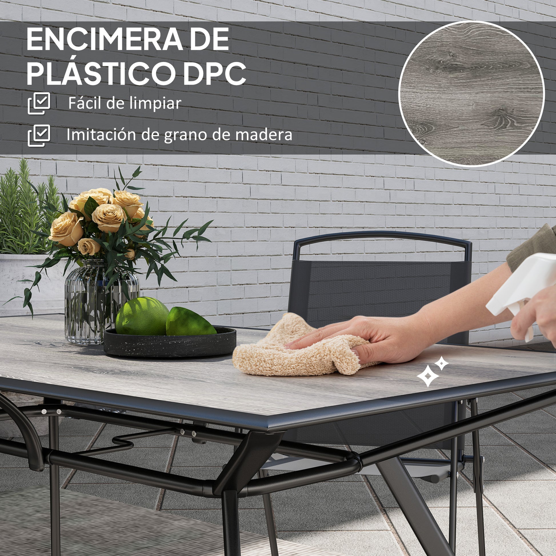 Outsunny Mesa De Jardín Exterior Con Encimera Imitación Madera Carga 70 Kg Gris_3