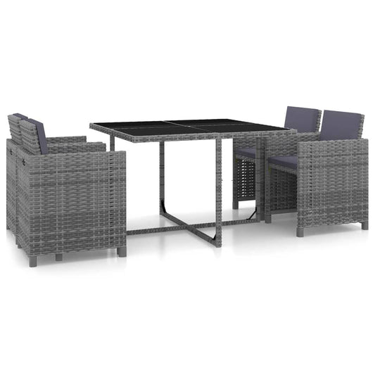 Vidaxl Set De Comedor De Jardín 5 Pzas Y Cojines Ratán Sintético Gris_0