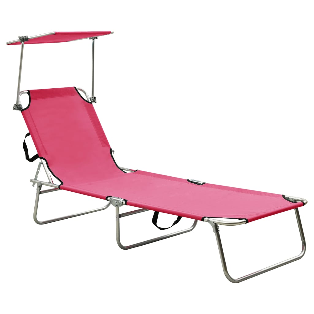 Tumbona Plegable Con Toldo De Acero Rosa Magenta_1