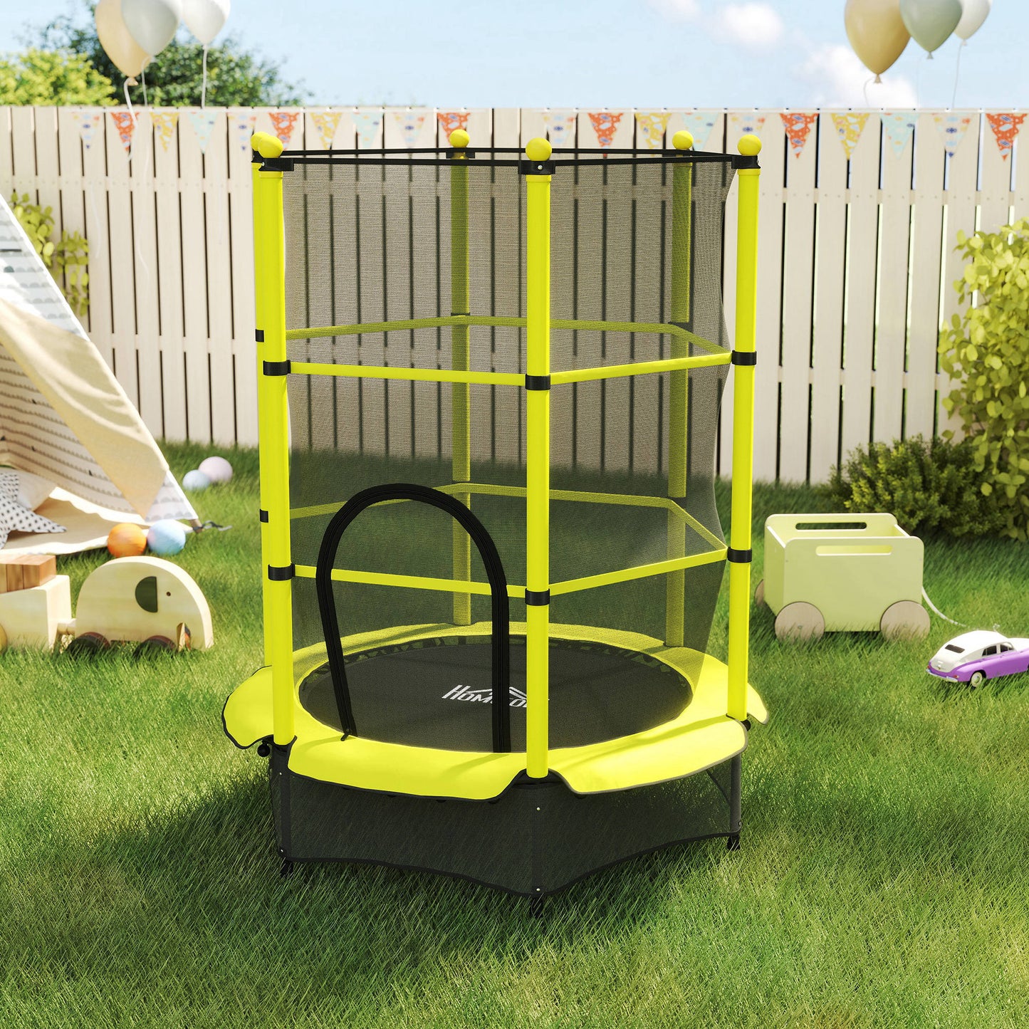 Homcom Cama Elástica Infantil Ø140 Cm Para Niños De 3-10 Años Amarillo_1