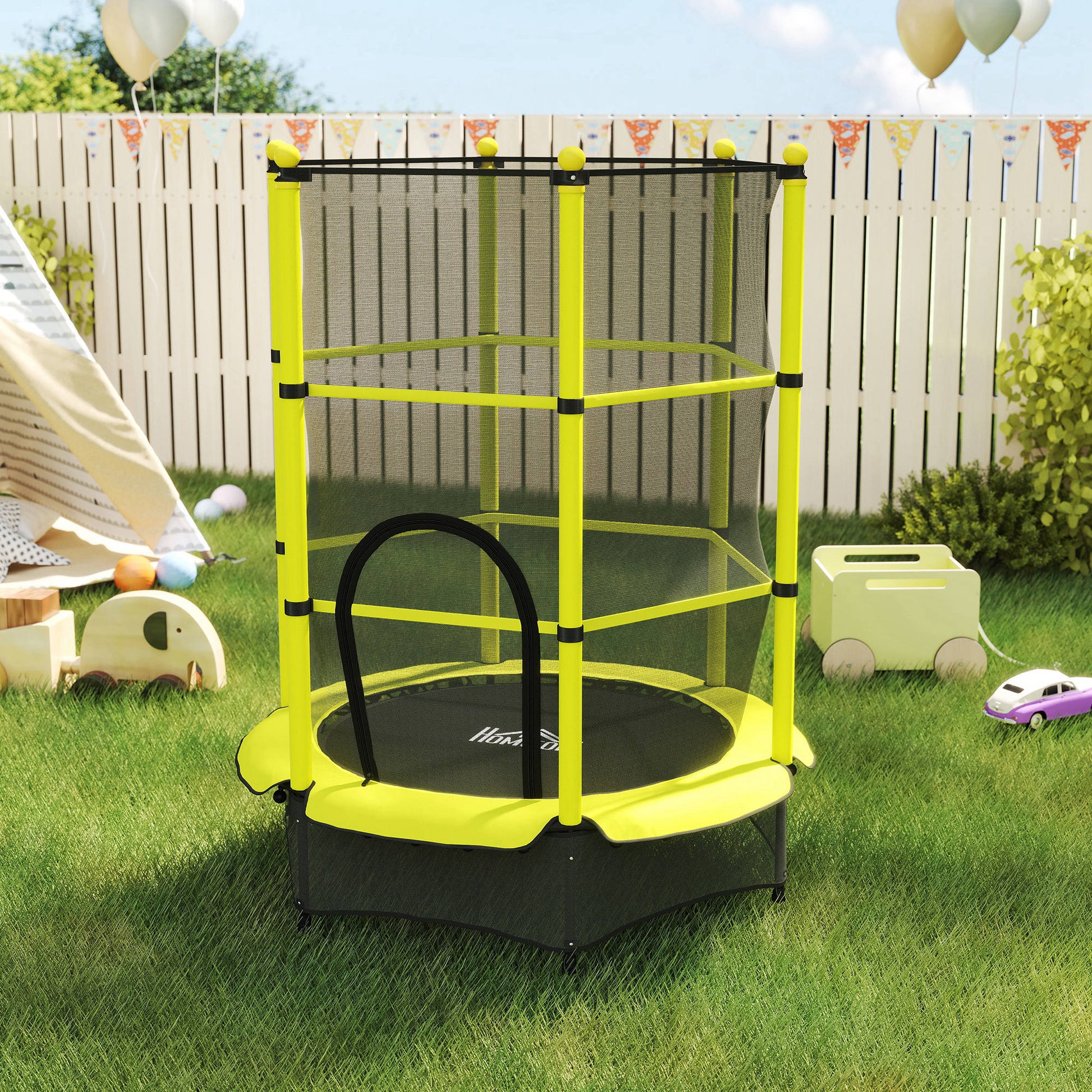 Homcom Cama Elástica Infantil Ø140 Cm Para Niños De 3-10 Años Amarillo_1