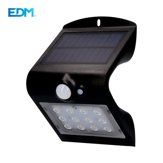 Aplique Solar 1,5w 220lm Recargable. Sensor De Presencia (2-6m) Color Negro 9,5x7,3x13cm Edm_0