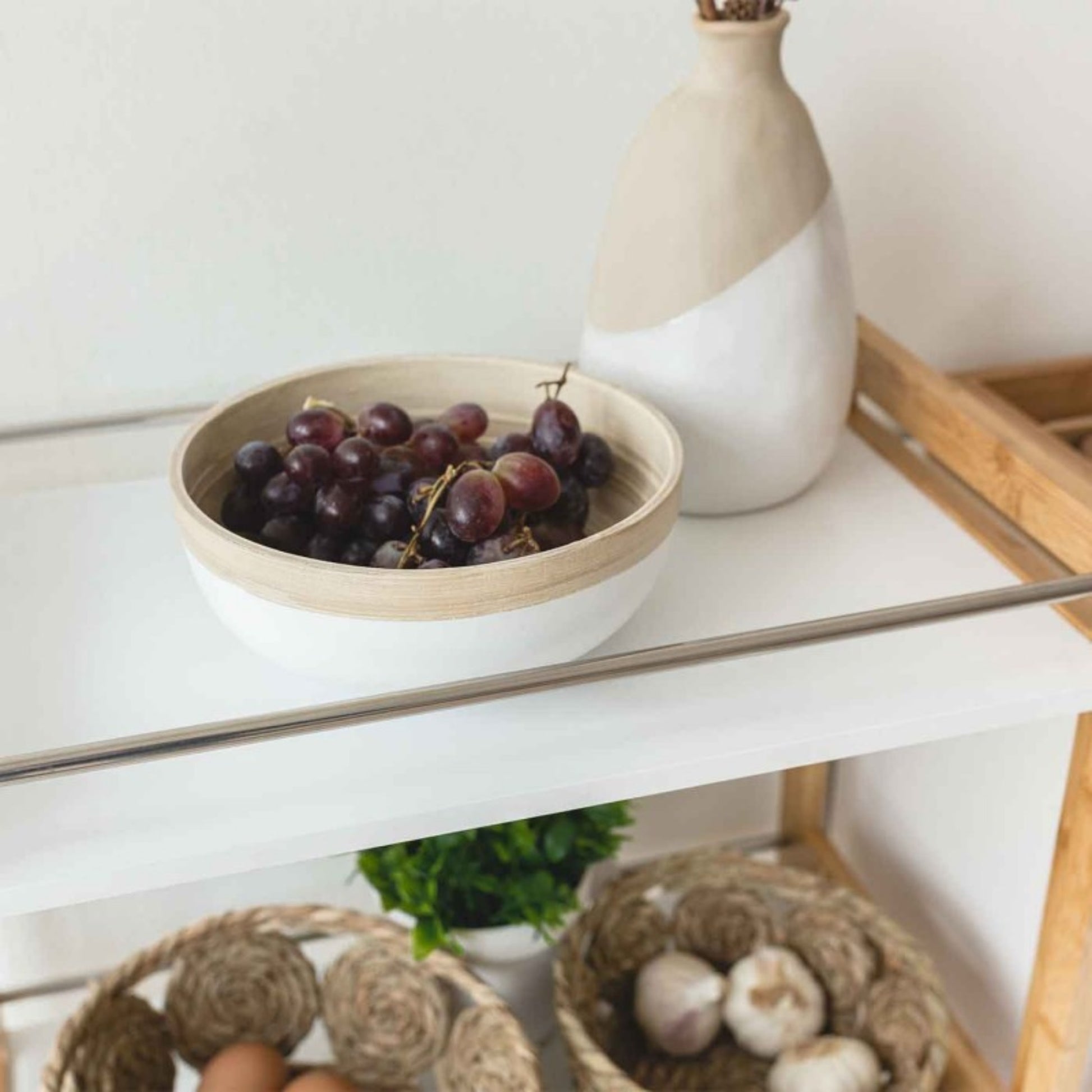 Well Home - Ensaladera De Madera De Bambú En Color Blanco Ø30x12cm