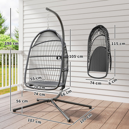 Outsunny Silla Colgante Huevo Con Soporte Cesta Plegable Cojín Gris Oscuro_2