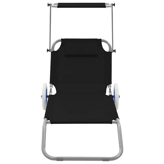 Tumbona Plegable Con Toldo Y Ruedas Acero Negra_0