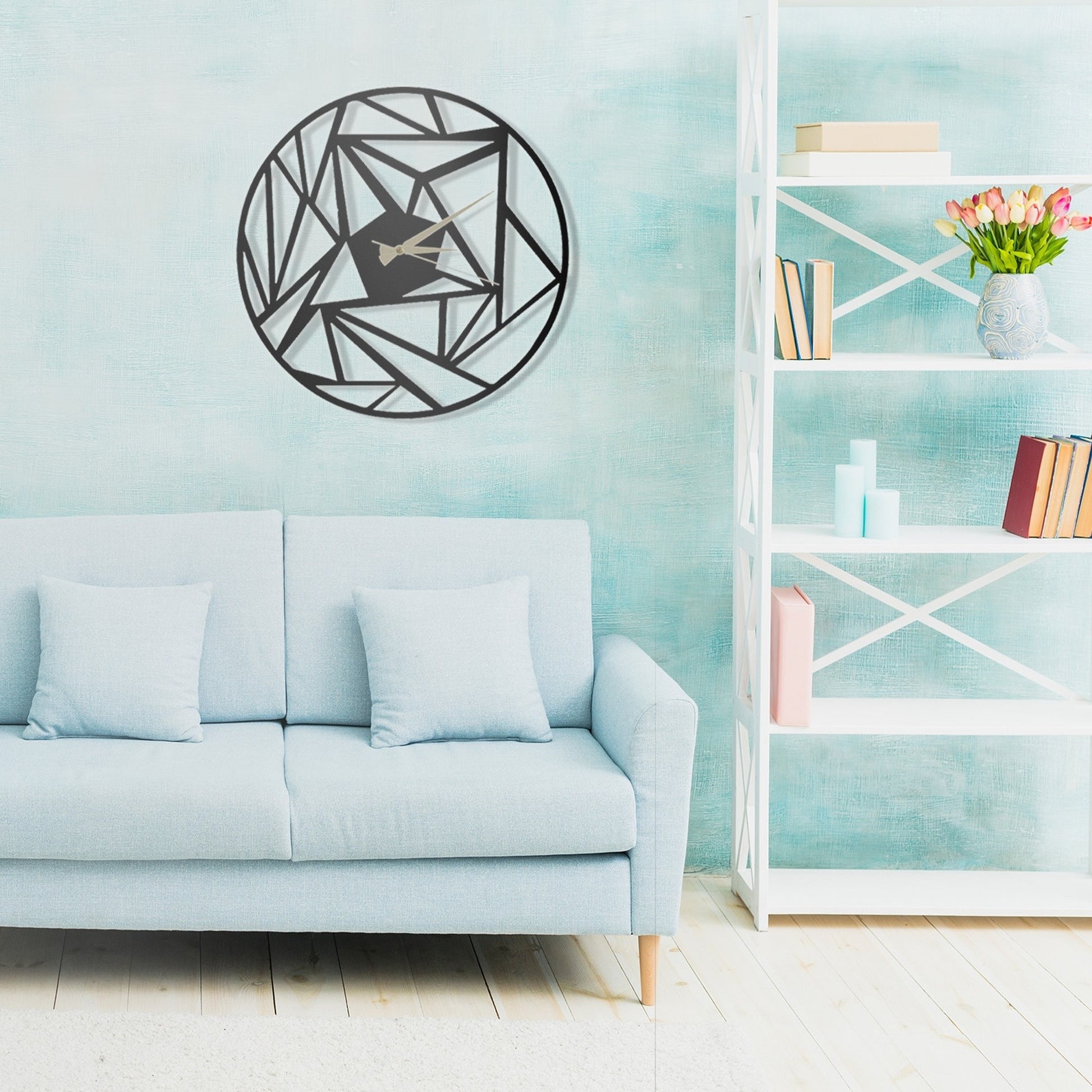 Reloj De Pared Metal Estilo Geométrico_2