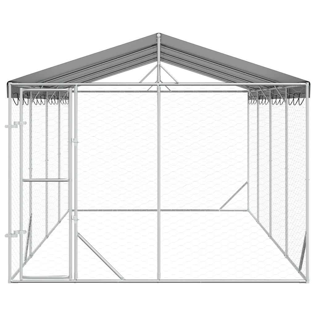 Perrera De Exterior Con Toldo Acero Galvanizado Plata 3x6x2,5 M_3