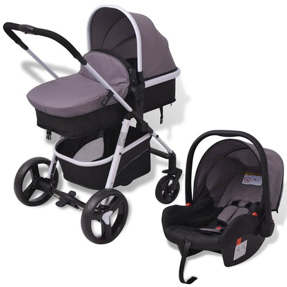 Vidaxl Cochecito De Bebé 3 En 1 Gris Y Negro Aluminio_0
