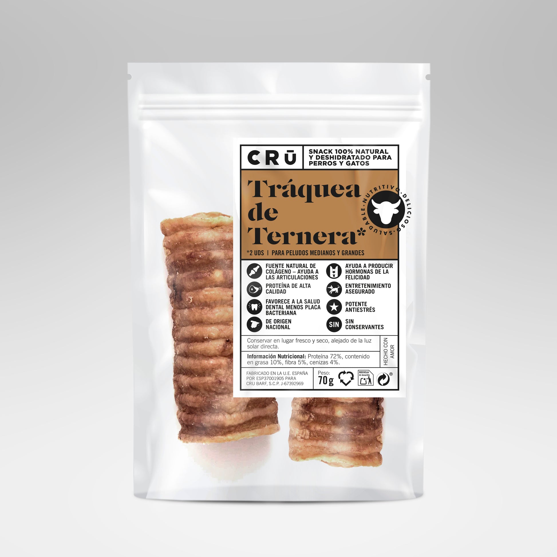 Tráquea De Ternera Deshidratada - Snack 100% Natural Para Perro