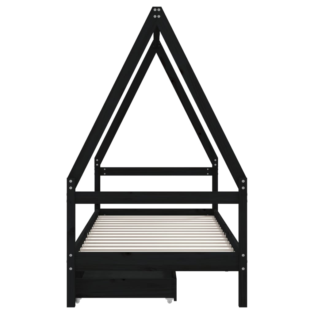 Vidaxl Estructura De Cama Niños Con Cajones Madera Pino Negro 80x200cm_4