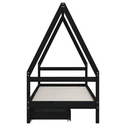 Vidaxl Estructura De Cama Niños Con Cajones Madera Pino Negro 80x200cm_4