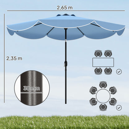 Outsunny Sombrilla Terraza Exterior Ø2,7 M Inclinación Y Volantes Azul Celeste_2