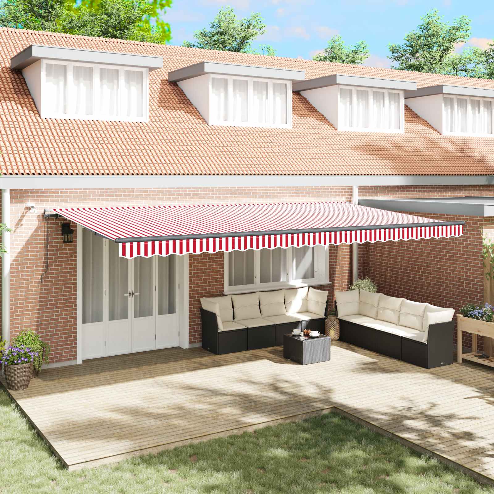 Toldo Retráctil Rojo Y Blanco 600 X 350 Cm Poliéster_1