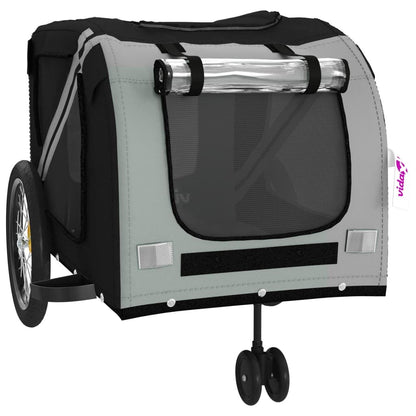 Vidaxl Remolque De Bicicleta Mascotas Hierro Tela Oxford Gris Negro_4