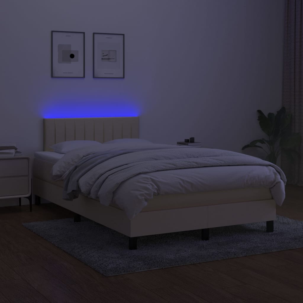 Cama Box Spring Con Colchón Y Led Tela Crema 120x200 Cm / Vetonek_0