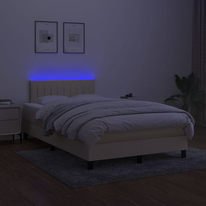 Cama Box Spring Con Colchón Y Led Tela Crema 120x200 Cm / Vetonek_0