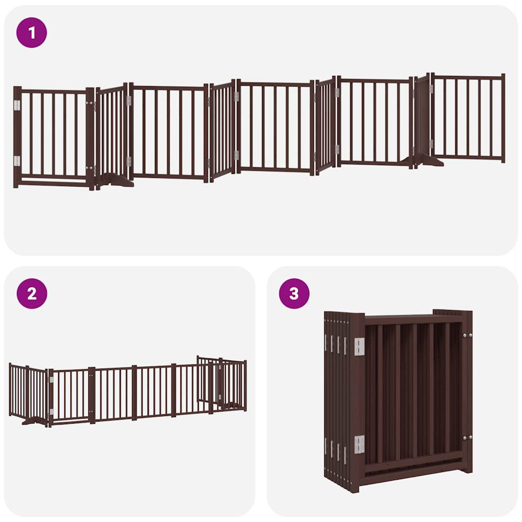 Vidaxl Puerta De Perros Plegable 9 Paneles Madera Álamo Marrón 450 Cm_3