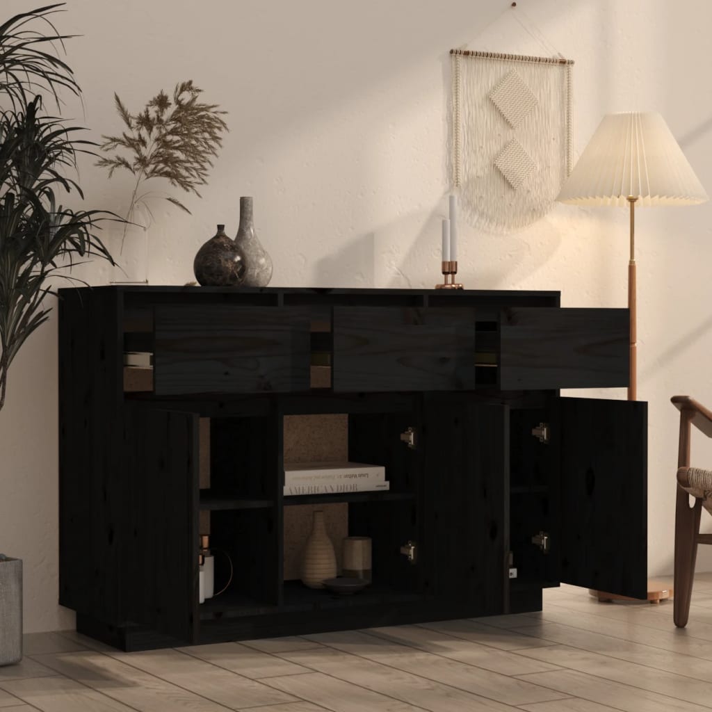 Aparador De Madera Maciza De Pino Negro 110x34x75 Cm / Vetonek_2