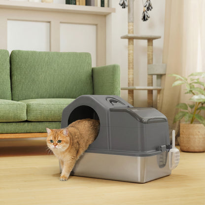 Pawhut Arenero Para Gatos Cubierto Extragrande Con Bandeja De Acero Inoxidable_4