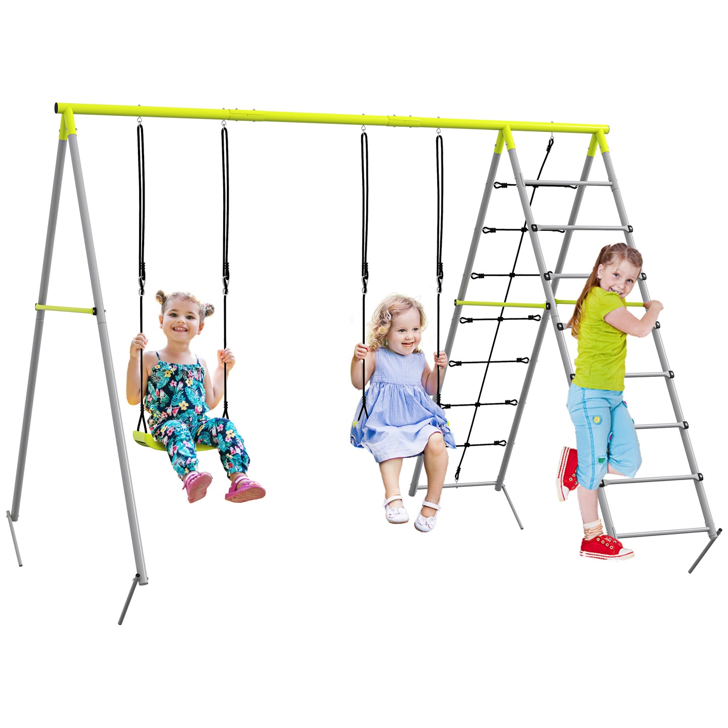 Outsunny Columpio Para Niños 4 En 1 Ajustable 260x185x180 Cm Gris Y Verde_0