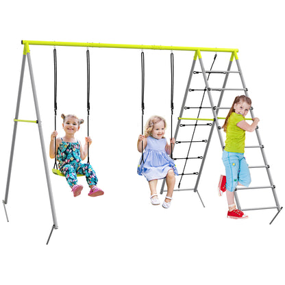 Outsunny Columpio Para Niños 4 En 1 Ajustable 260x185x180 Cm Gris Y Verde_0