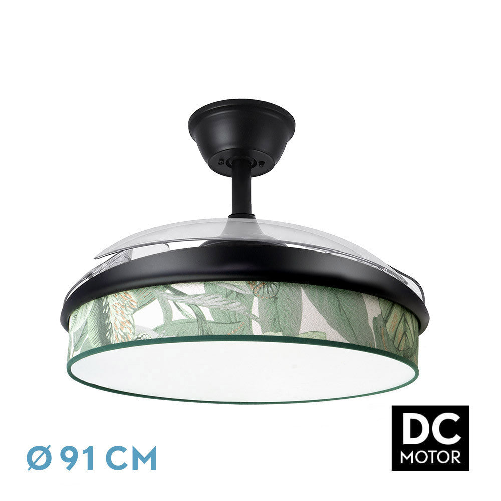 Ventilador Dc Moda 72w Negro/hoja Verde 91d 3aspas 7200lm 3000k, 4000k, 6000k Remoto+ Memoria+ Temporizador_0