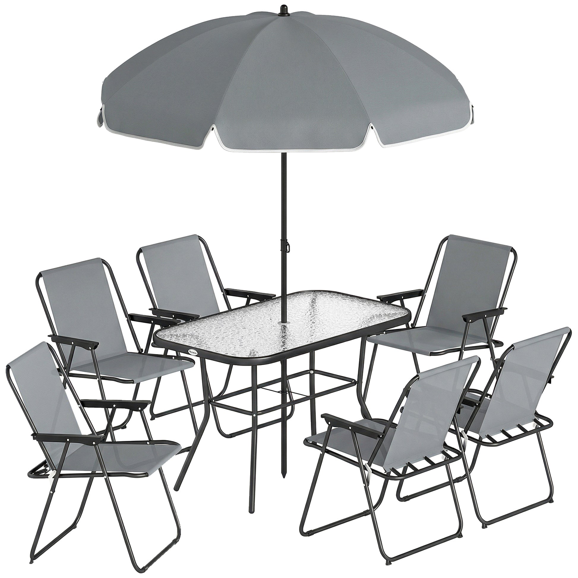 Outsunny Conjunto De Mesa Y Sillas Jardín De 8 Piezas Gris_0