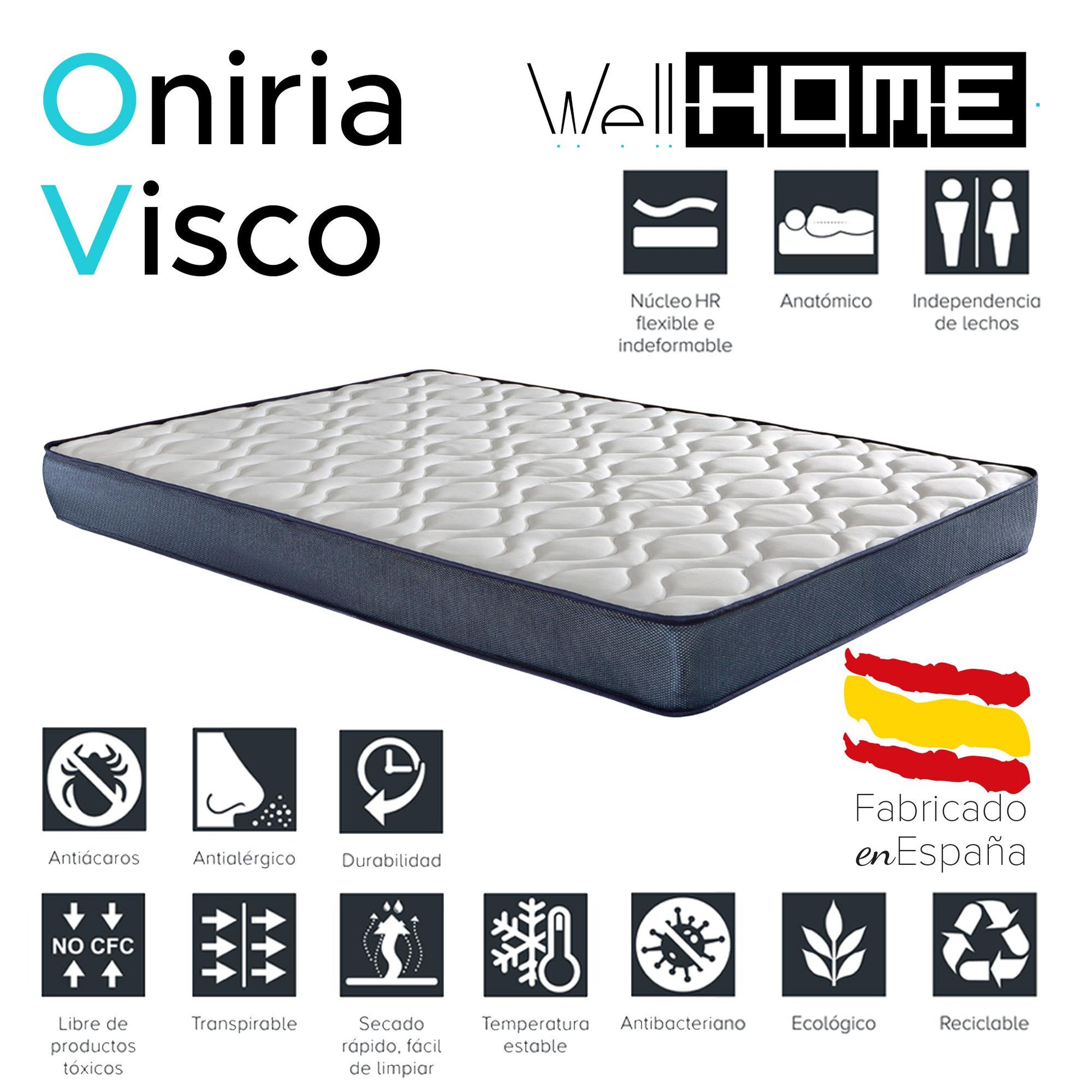 Colchón Oniria Visco 90x190cm Altura 18cm Transpirable Adaptable Hipoalergénico_1