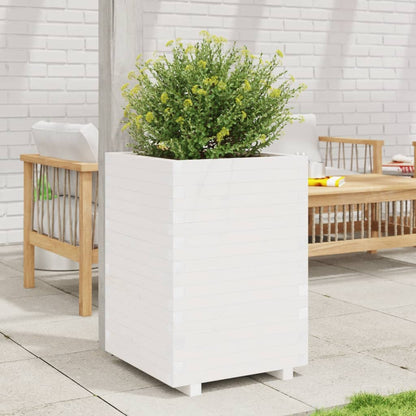 Jardinera Madera Maciza De Pino Blanco 50x50x72,5 Cm_1