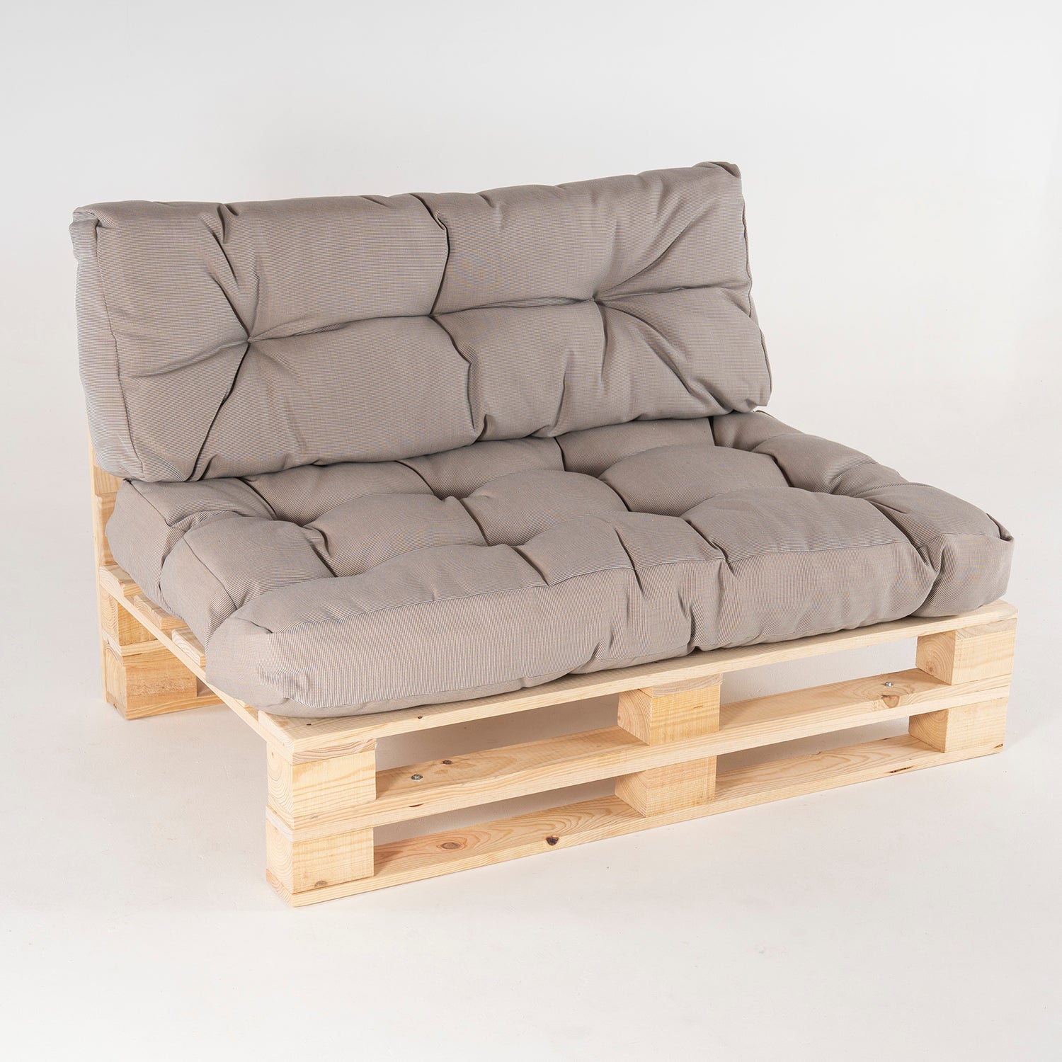 Sofá De Palet + Cojín De Asiento 80x120x16 Cm + Cojín Respaldo 42x120x16 Cm, Lux Color Cappuccino, Repelente Al Agua_2
