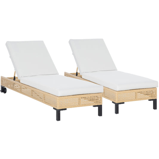 Outsunny Conjunto De 2 Tumbonas De Jardín Exterior De Ratán 200x65x31 Cm Natural_0