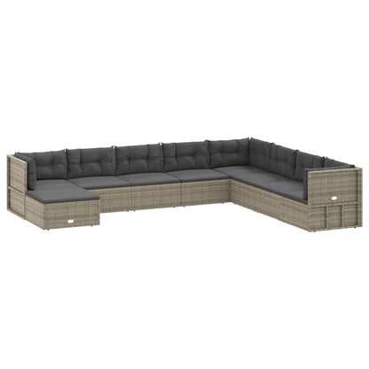Vidaxl Set De Muebles De Jardín 9 Pzas Y Cojines Ratán Sintético Gris_0