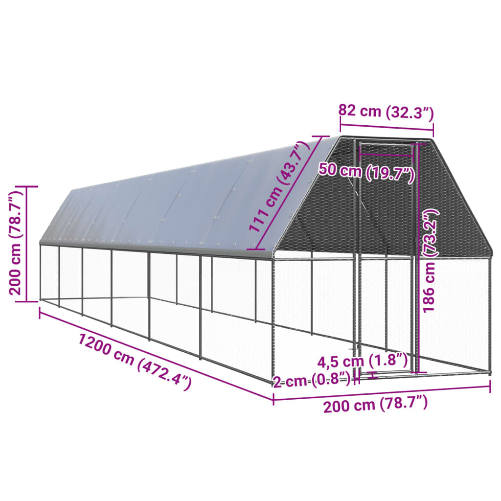 Vidaxl Jaula Gallinero De Exterior De Acero Galvanizado 2x12x2 M_2