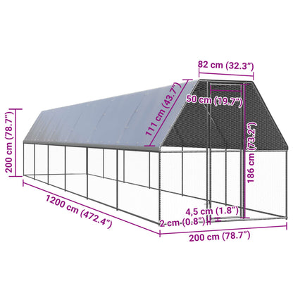 Vidaxl Jaula Gallinero De Exterior De Acero Galvanizado 2x12x2 M_2
