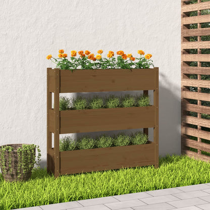 Jardinera De Madera Maciza De Pino Marrón Miel 112x25x104,5 Cm_1