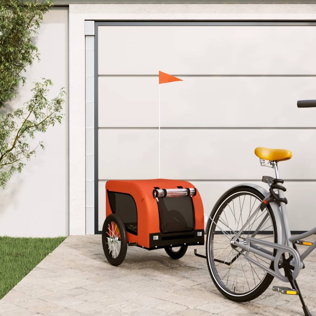 Vidaxl Remolque De Bicicleta Mascotas Hierro Tela Oxford Naranja Negro_1