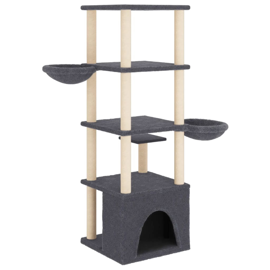 Vidaxl Rascador Para Gatos Con Postes De Sisal Gris Oscuro 147 Cm_4