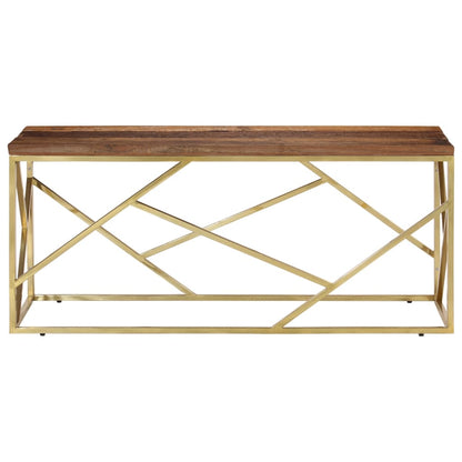 Mesa De Centro De Acero Inoxidable Dorado Y Madera Maciza_1