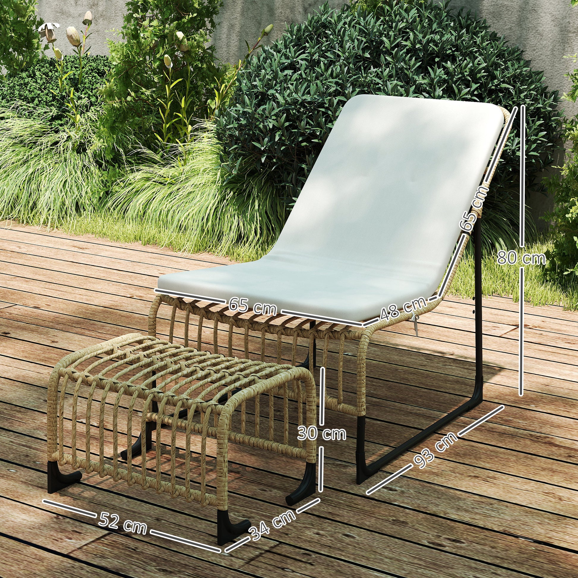 Outsunny Conjunto De Sillón De Jardín Con Reposapiés De Ratán Sintético Beige_2