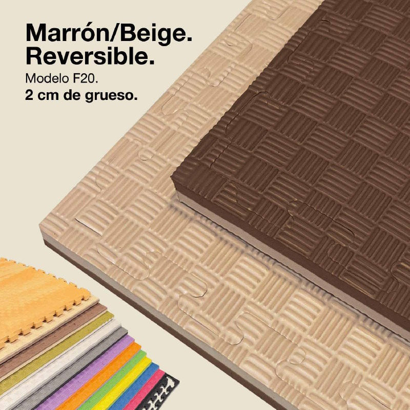 Jowy Tatami Puzzle 2cm 100x100cm, Pack 4 Unidades – Superficie 5 Líneas Marrón/beige_0