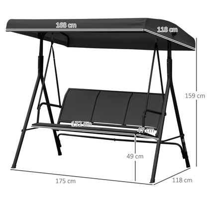 Outsunny Columpio De Jardín De 3 Plazas Techo Ajustable 175x118x159 Cm Negro_2